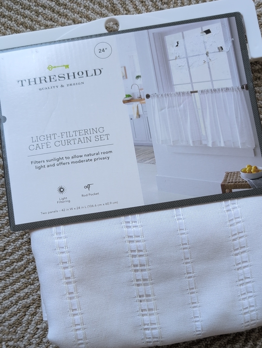 Threshold White Light-Filtering Café Curtain Pair